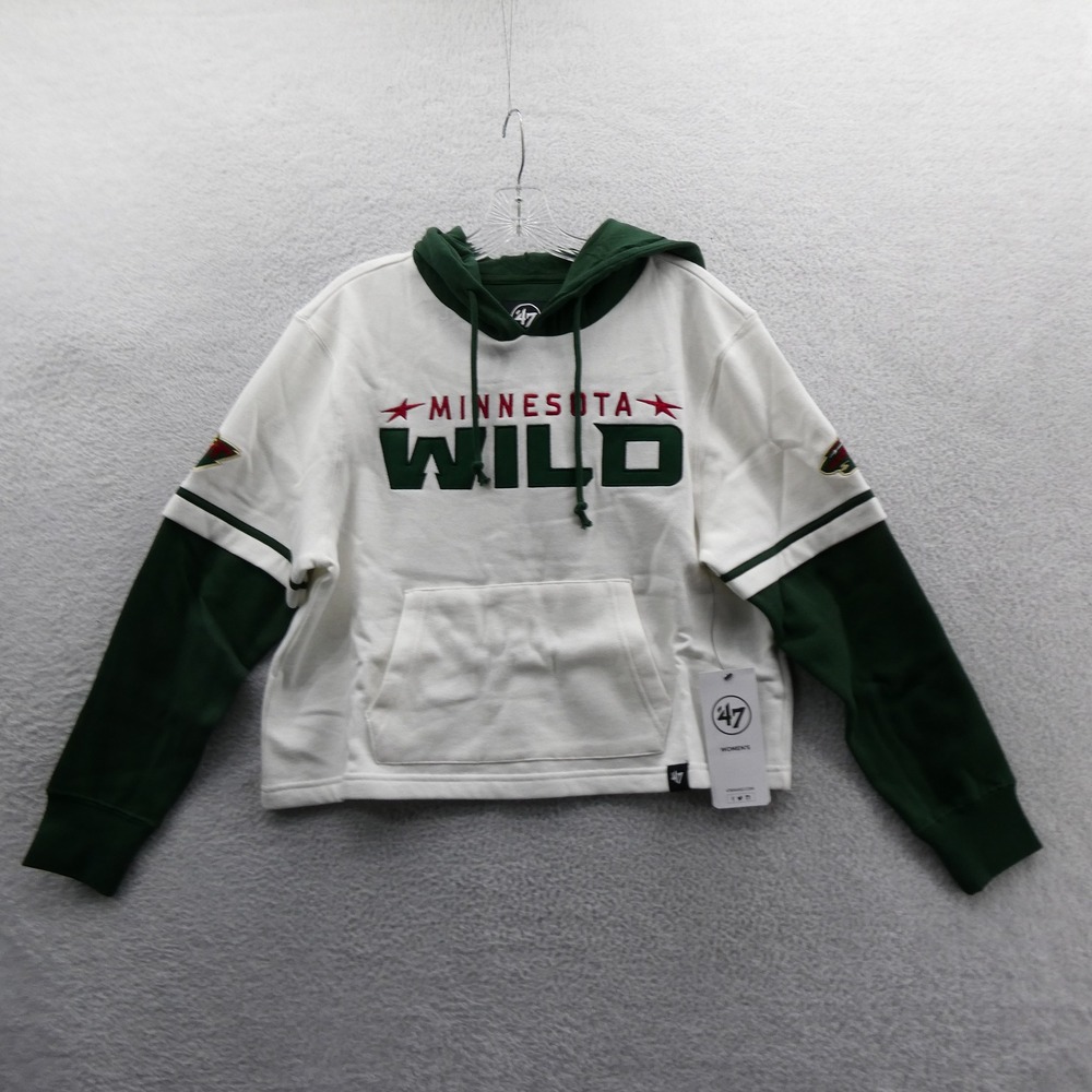 47 Brand Hoodie Womens Small Minnesota Wild White Green Embroidered Fleece NHL
